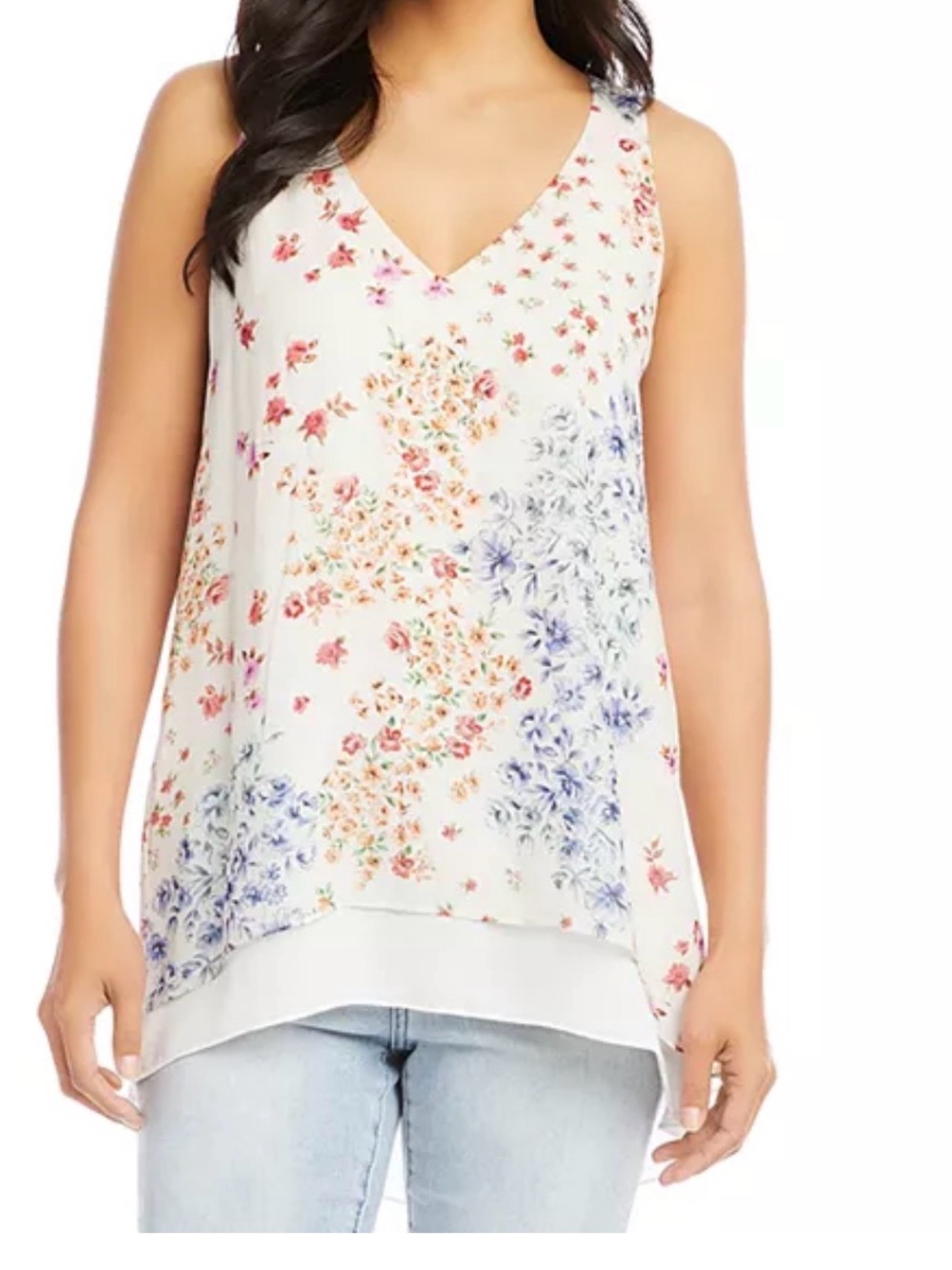 Karen Kane Cream Floral V-Neck Sleeveless Blouse